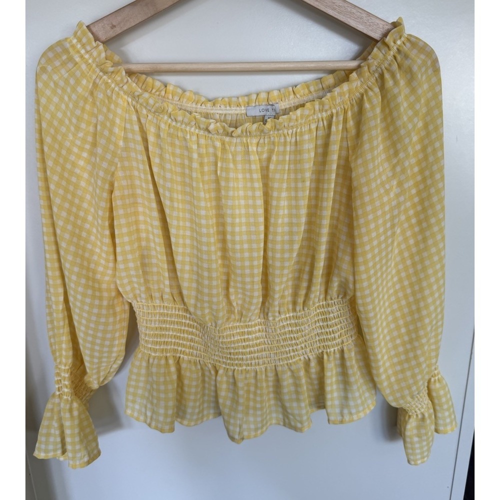 Butter Yellow Gingham Off Shoulder Cowgirl  Medium Top Fairycore Coquette Rodeo